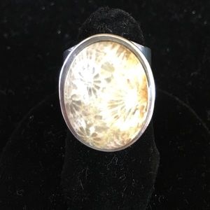 Fossilized coral sterling silver ring